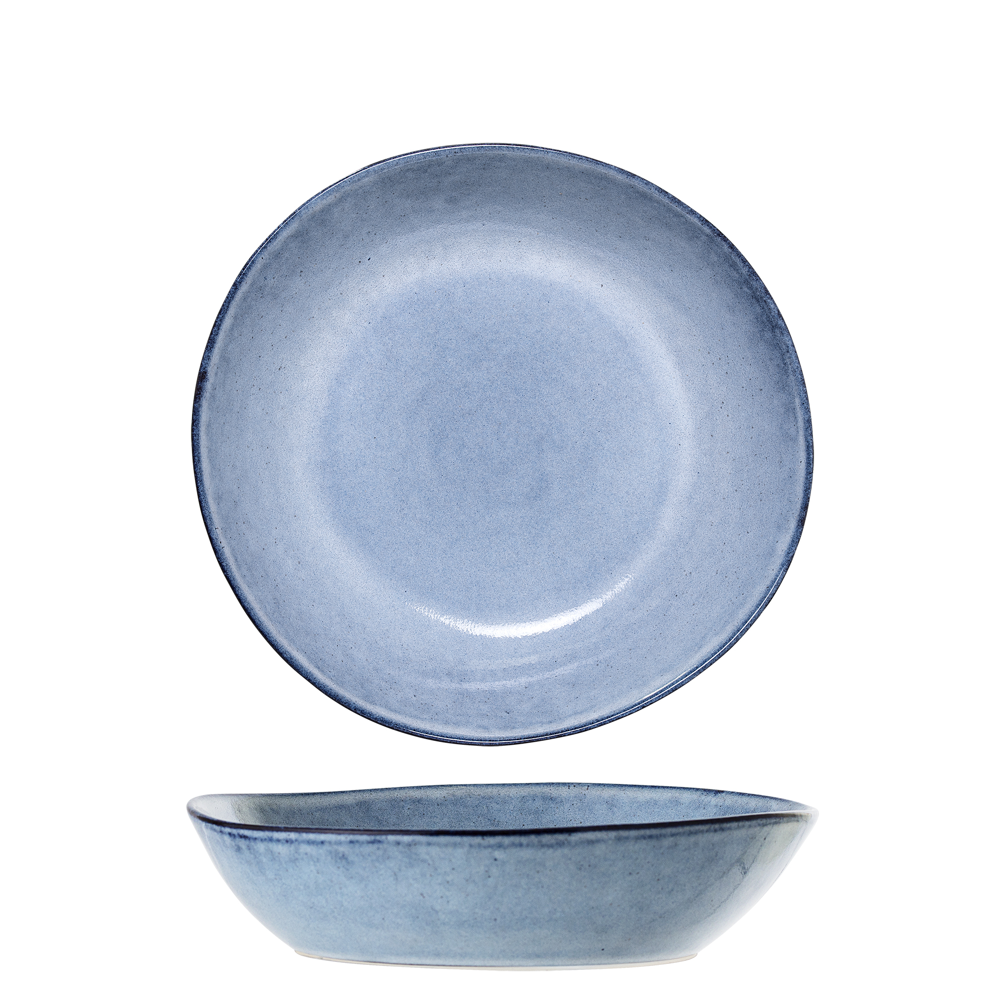 6 Assiettes Creuses En Grès Bleu H&H Teide - Diamètre 16 Cm - Neuf En Emballage