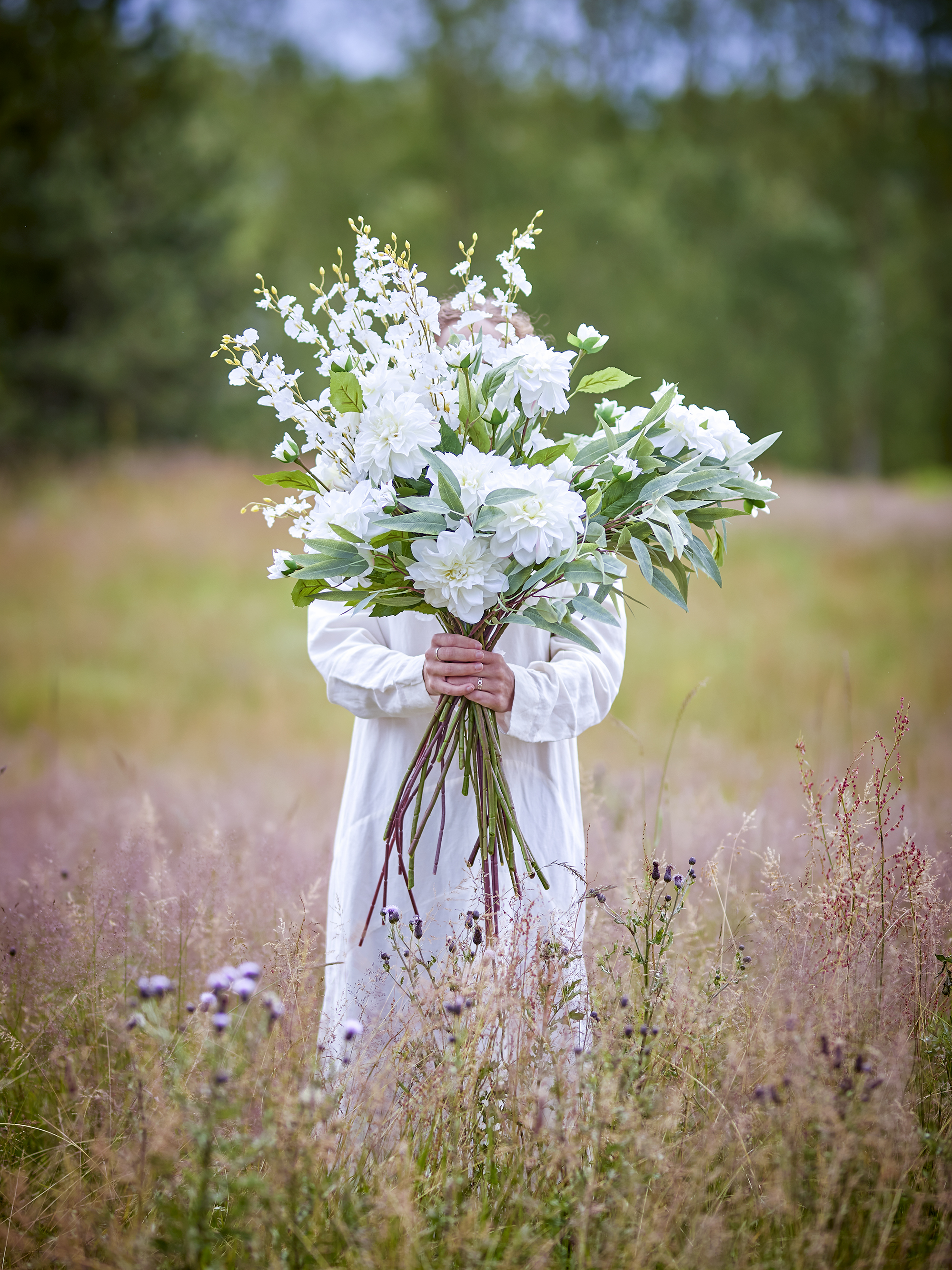 Dahlia Stem, White, Artificial Flowers