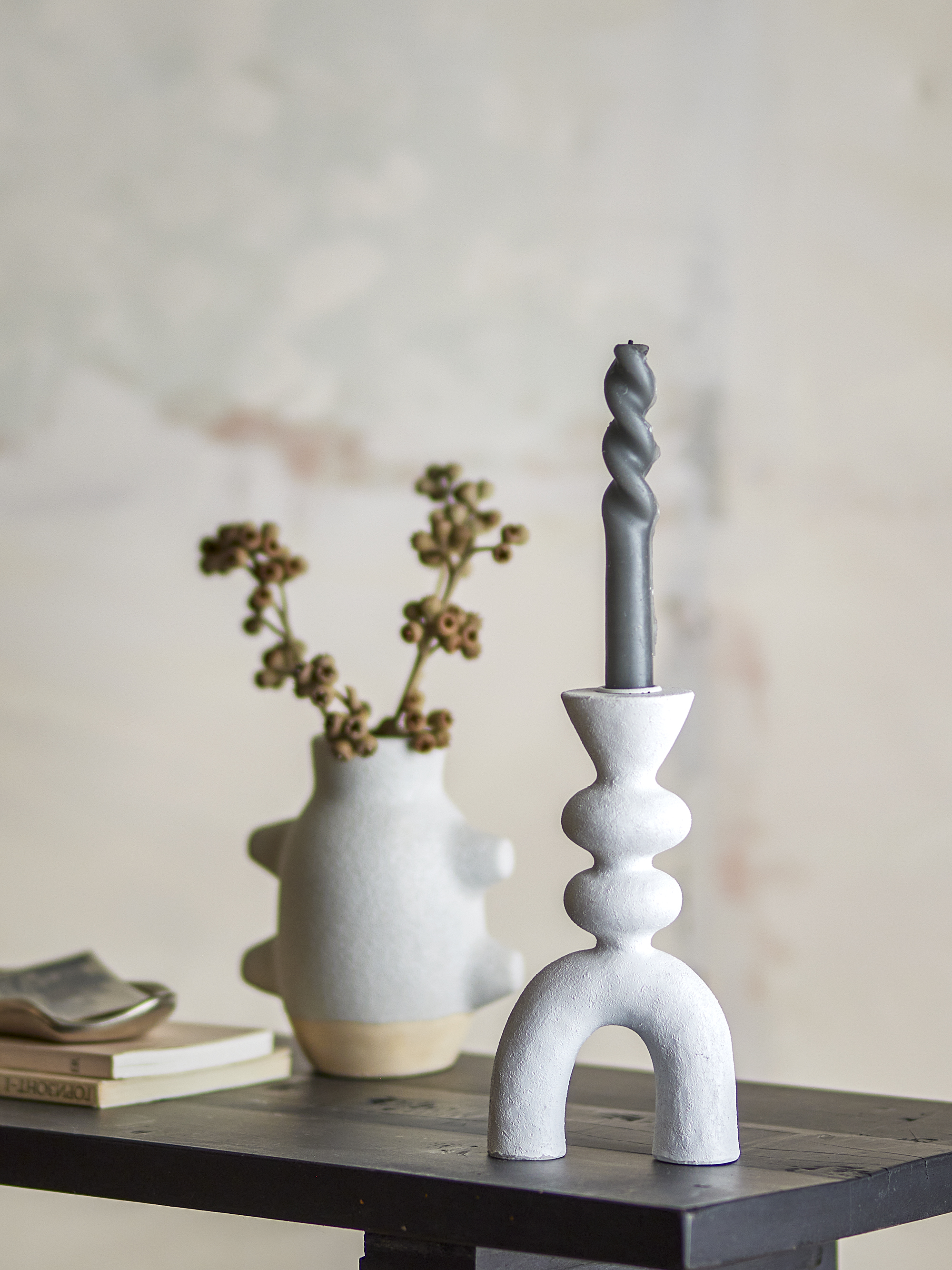 Trudy Candle Holder, White, Stoneware