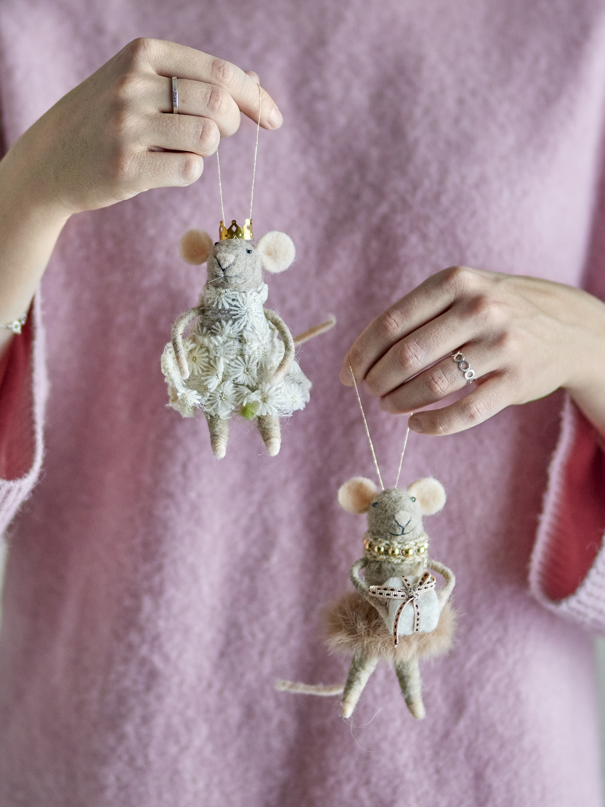 Bloomingville kersthanger wol muis (set van 2