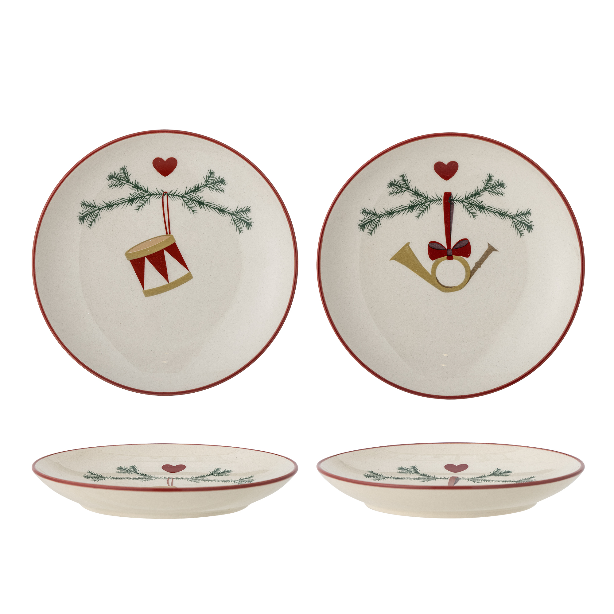 Bloomingville Yule etagère met klassieke kerstmotieven in de kleur natuur van aardewerk, hoogte: 13 cm, diameter: 22 cm