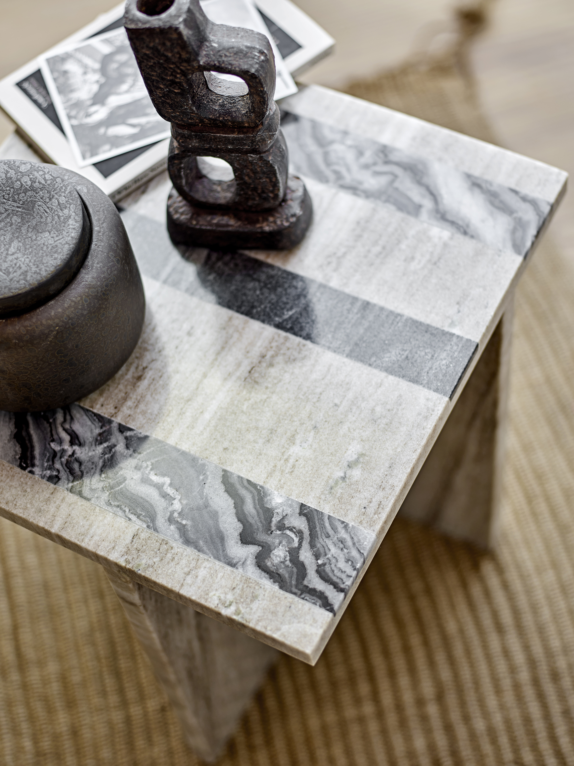 Clea Side Table, Brown, Marble