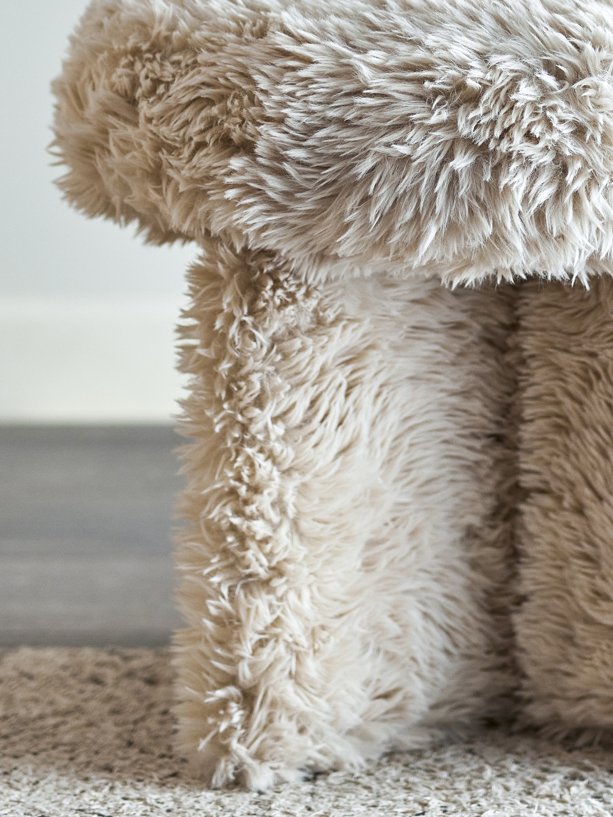 FFK15 アンティーク調 マカロンスツール バックスキン風ファブリック ボタン Frikka Pouf, Nature, Polyester