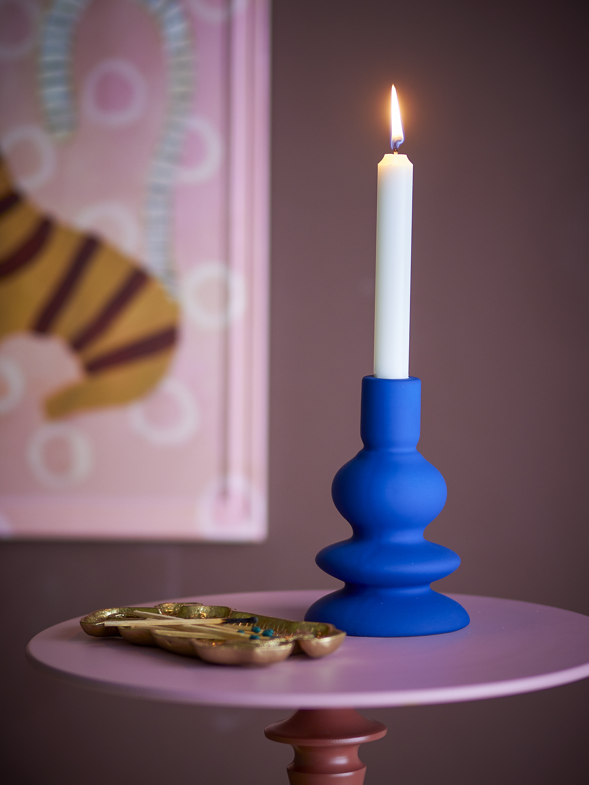 Thorne Candle Holder, Blue, Stoneware