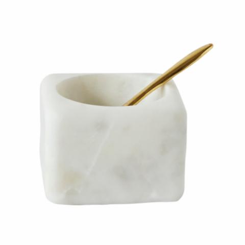 Zina Salt Jar w/Spoon, White, Marble