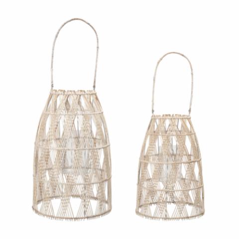 Lantern w/Glass, Nature, Bamboo