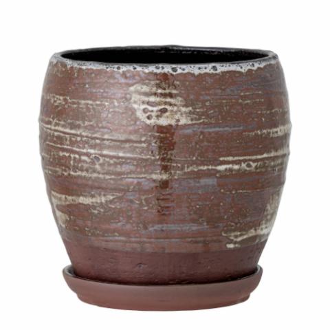 Calla Flowerpot w/Saucer, Brown, Stoneware