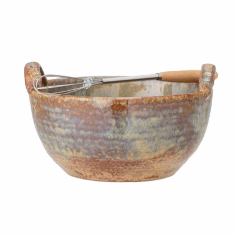 Dahlia Bowl w/Whisk, Brown, Stoneware